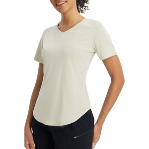 image:imagebaleaf Womens Sun Shirt Short Sleeve Lightweight Quick Dry UPF 50 V Neck Loose Fit Workout Top Running Hiking TravelLight Brown