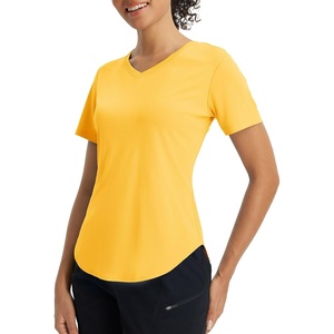 image:imagebaleaf Womens Sun Shirt Short Sleeve Lightweight Quick Dry UPF 50 V Neck Loose Fit Workout Top Running Hiking TravelYellow