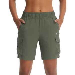 image:imagebaleaf Womens 7 Hiking Cargo Shorts Quick Dry Water Resistant Lightweight Outdoor Shorts with Zipper PocketsArmy Green