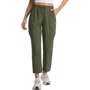 image:imagebaleaf Womens Petite Travel Hiking Pants Quick Dry Stretch Cargo Ankle Pants with Zipper PocketsArmy Green