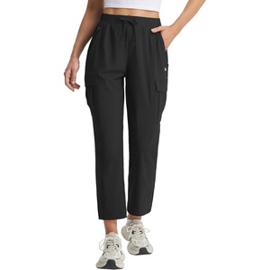 image:imagebaleaf Womens Petite Travel Hiking Pants Quick Dry Stretch Cargo Ankle Pants with Zipper PocketsBlack