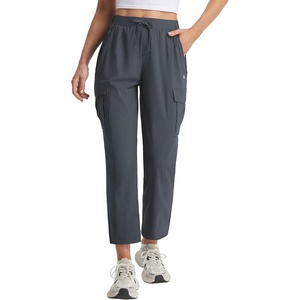 image:imagebaleaf Womens Petite Travel Hiking Pants Quick Dry Stretch Cargo Ankle Pants with Zipper PocketsDark Gray