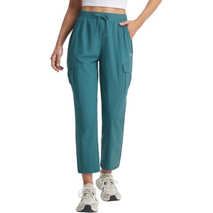 image:imagebaleaf Womens Petite Travel Hiking Pants Quick Dry Stretch Cargo Ankle Pants with Zipper PocketsDark Green