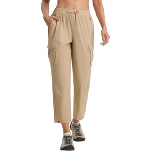 image:imagebaleaf Womens Petite Travel Hiking Pants Quick Dry Stretch Cargo Ankle Pants with Zipper PocketsKhaki