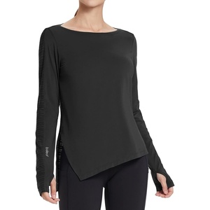 image:imagebaleaf Womens Long Sleeve Workout Shirts Quick Dry Athletic Running Tops Black S
