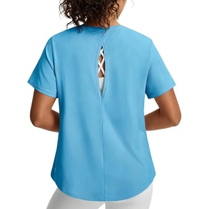 image:imagebaleaf Womens Workout Tank Tops Open Back Yoga Top High Neck Sleeveless Shirts Running Loose Fit Athletic GymEthereal Blue