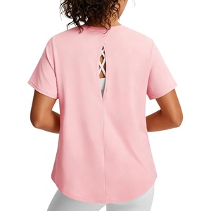 image:imagebaleaf Womens Workout Tank Tops Open Back Yoga Top High Neck Sleeveless Shirts Running Loose Fit Athletic GymLight Pink