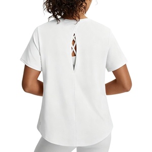 image:imagebaleaf Womens Workout Tank Tops Open Back Yoga Top High Neck Sleeveless Shirts Running Loose Fit Athletic GymStar White