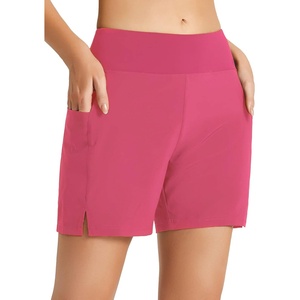 image:imagebaleaf Womens 5 7 Quick Dry High Waisted Swim Shorts with Liner  UPF 50  2 pockets  tummy control swimsuit bottoms  great for swimming  surfing  boating  beach vacation amp casualPink