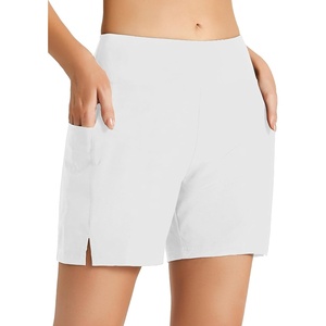 image:imagebaleaf Womens 5 7 Quick Dry High Waisted Swim Shorts with Liner  UPF 50  2 pockets  tummy control swimsuit bottoms  great for swimming  surfing  boating  beach vacation amp casualWhite