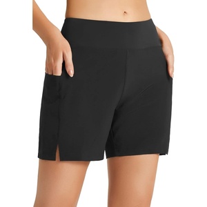 image:imagebaleaf Womens 5 7 Quick Dry High Waisted Swim Shorts with Liner  UPF 50  2 pockets  tummy control swimsuit bottoms  great for swimming  surfing  boating  beach vacation amp casualBlack