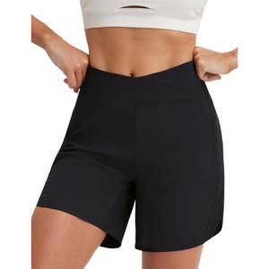 image:imagebaleaf Womens 7 inch Athletic Shorts Crossover Waist Quick Dry Shorts  Breathable Lightweight Moisture Wicking UPF50 Zipper Pockets High Waisted for Running Workout Hiking WalkingBlack