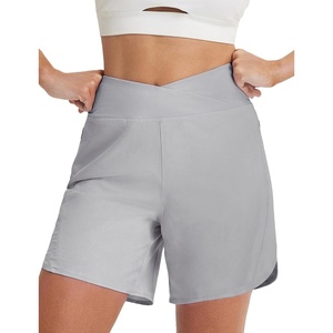 image:imagebaleaf Womens 7 inch Athletic Shorts Crossover Waist Quick Dry Shorts  Breathable Lightweight Moisture Wicking UPF50 Zipper Pockets High Waisted for Running Workout Hiking WalkingGray