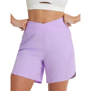 image:imagebaleaf Womens 7 inch Athletic Shorts Crossover Waist Quick Dry Shorts  Breathable Lightweight Moisture Wicking UPF50 Zipper Pockets High Waisted for Running Workout Hiking WalkingLight Purple