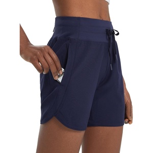 image:imagebaleaf Womens 5 Athletic Running Shorts with Zipper Pocket Hiking Workout  Quick Dry Lightweight Breathable Noliner SplitLeg High Waistband Drawstring Gym Sports Casual Wear Womens ShortsNavy