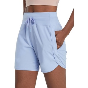image:imagebaleaf Womens 5 Athletic Running Shorts with Zipper Pocket Hiking Workout  Quick Dry Lightweight Breathable Noliner SplitLeg High Waistband Drawstring Gym Sports Casual Wear Womens ShortsLight Blue
