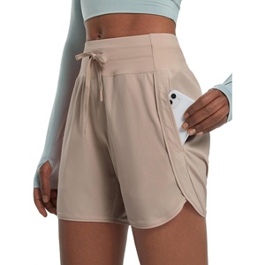 image:imagebaleaf Womens 5 Athletic Running Shorts with Zipper Pocket Hiking Workout  Quick Dry Lightweight Breathable Noliner SplitLeg High Waistband Drawstring Gym Sports Casual Wear Womens ShortsKhaki