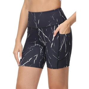 image:imagebaleaf Womens 68 High Waisted Biker Shorts Workout Running with Pockets  Yoga HighStretch Tummy Control Soft Compressive NonSeeThrough SquatProof Gym Athletic Summer Causal WearBlack Marble