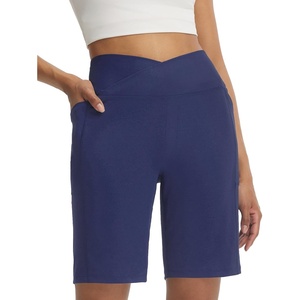 image:imagebaleaf Womens Bermuda Long Shorts 9 Above Knee Length  HighRise VWaistband Athletic Shorts Stretch Walking Shorts with Pockets Ideal for Casual Summer WearNavy Blue