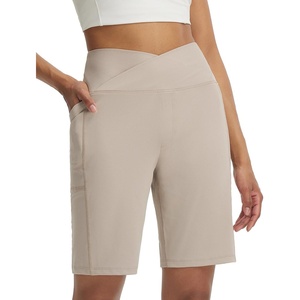 image:imagebaleaf Womens Bermuda Long Shorts 9 Above Knee Length  HighRise VWaistband Athletic Shorts Stretch Walking Shorts with Pockets Ideal for Casual Summer WearKhaki