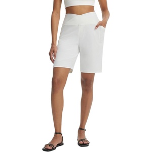 image:imagebaleaf Womens Bermuda Long Shorts 9 Above Knee Length  HighRise VWaistband Athletic Shorts Stretch Walking Shorts with Pockets Ideal for Casual Summer WearStar White