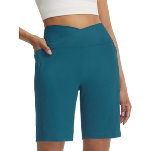 image:imagebaleaf Womens Bermuda Long Shorts 9 Above Knee Length  HighRise VWaistband Athletic Shorts Stretch Walking Shorts with Pockets Ideal for Casual Summer WearBlue