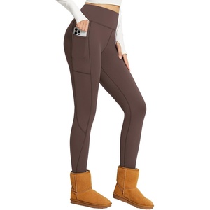 image:imagebaleaf Womens Fleece Lined Leggings Thick Winter Thermal Waterproof Pocket  Warm Soft Elastic AntiStatic High Waisted Tummy Control with Adjustable Drawstring Ideal for Hiking Running Skiing WalksDark Brown