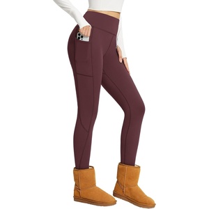 image:imagebaleaf Womens Fleece Lined Leggings Thick Winter Thermal Waterproof Pocket  Warm Soft Elastic AntiStatic High Waisted Tummy Control with Adjustable Drawstring Ideal for Hiking Running Skiing WalksRed