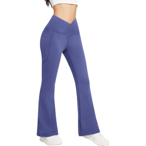 image:imagebaleaf Womens Fleece Lined Pants Winter Thermal Warm Flare Leggings  V Cross Waist 2 Side Pockets Soft fleece lining Non SeeThrough suitable for yoga business casual32classic Navy