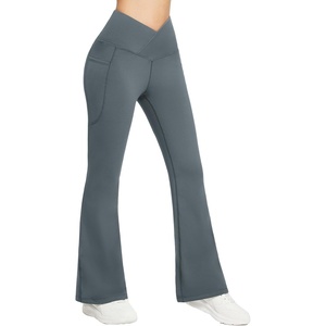image:imagebaleaf Womens Fleece Lined Pants Winter Thermal Warm Flare Leggings  V Cross Waist 2 Side Pockets Soft fleece lining Non SeeThrough suitable for yoga business casual32grey