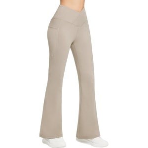 image:imagebaleaf Womens Fleece Lined Pants Winter Thermal Warm Flare Leggings  V Cross Waist 2 Side Pockets Soft fleece lining Non SeeThrough suitable for yoga business casual29khaki