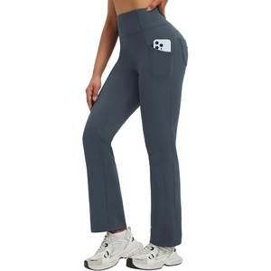 image:imagebaleaf Womens Fleece Lined Yoga Pants Winter Warm Bootcut Flare Leggings  Butt Lifting Bootcut Bottoms 4 Front and Back Pockets Thermal Interior Water Resistant High Waisted for Hiking WorkoutDark Gray