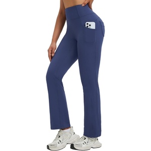 image:imagebaleaf Womens Fleece Lined Yoga Pants Winter Warm Bootcut Flare Leggings  Butt Lifting Bootcut Bottoms 4 Front and Back Pockets Thermal Interior Water Resistant High Waisted for Hiking WorkoutNavy Blue