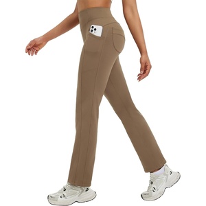 image:imagebaleaf Womens Fleece Lined Yoga Pants Winter Warm Bootcut Flare Leggings  Butt Lifting Bootcut Bottoms 4 Front and Back Pockets Thermal Interior Water Resistant High Waisted for Hiking WorkoutBrown