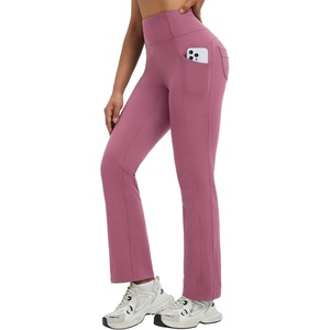 image:imagebaleaf Womens Fleece Lined Yoga Pants Winter Warm Bootcut Flare Leggings  Butt Lifting Bootcut Bottoms 4 Front and Back Pockets Thermal Interior Water Resistant High Waisted for Hiking WorkoutRose Red