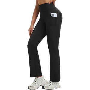 image:imagebaleaf Womens Fleece Lined Yoga Pants Winter Warm Bootcut Flare Leggings  Butt Lifting Bootcut Bottoms 4 Front and Back Pockets Thermal Interior Water Resistant High Waisted for Hiking WorkoutBlack