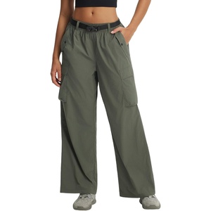 image:imagebaleaf Womens Hiking Wide Leg Pants with Pockets  Wide Leg Cargo Pants with Pockets Quick Dry Lightweight Material for Travel Casual and OutdoorsArmy Green