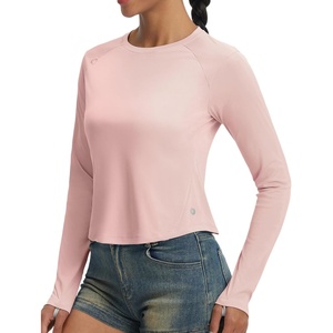 image:imagebaleaf Womens Sun Shirts Crop Long Sleeve Workout Tops  UPF 50 UV Protection SPF Rash Guard Slim Fit Lightweight Material for Hiking Athletic Casual and Daily ActivitiesPink
