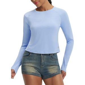 image:imagebaleaf Womens Sun Shirts Crop Long Sleeve Workout Tops  UPF 50 UV Protection SPF Rash Guard Slim Fit Lightweight Material for Hiking Athletic Casual and Daily ActivitiesLight Blue