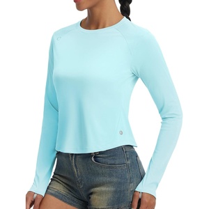 image:imagebaleaf Womens Sun Shirts Crop Long Sleeve Workout Tops  UPF 50 UV Protection SPF Rash Guard Slim Fit Lightweight Material for Hiking Athletic Casual and Daily ActivitiesLight Green