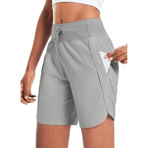 image:imagebaleaf Womens 7 Long Athletic Running Shorts Workout with Zipper Pocket  Lightweight Quick Dry Noliner SplitLeg High Waist Drawstring Gym Hiking Casual Sports amp RecreationGrey