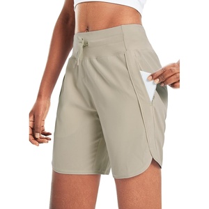 image:imagebaleaf Womens 7 Long Athletic Running Shorts Workout with Zipper Pocket  Lightweight Quick Dry Noliner SplitLeg High Waist Drawstring Gym Hiking Casual Sports amp RecreationKhaki