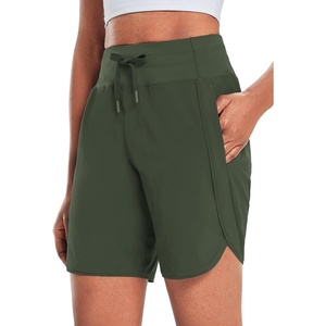 image:imagebaleaf Womens 7 Long Athletic Running Shorts Workout with Zipper Pocket  Lightweight Quick Dry Noliner SplitLeg High Waist Drawstring Gym Hiking Casual Sports amp RecreationDark Green