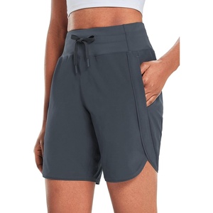 image:imagebaleaf Womens 7 Long Athletic Running Shorts Workout with Zipper Pocket  Lightweight Quick Dry Noliner SplitLeg High Waist Drawstring Gym Hiking Casual Sports amp RecreationDark Gray