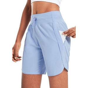 image:imagebaleaf Womens 7 Long Athletic Running Shorts Workout with Zipper Pocket  Lightweight Quick Dry Noliner SplitLeg High Waist Drawstring Gym Hiking Casual Sports amp RecreationBlue