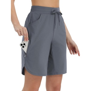 image:imagebaleaf Womens Bermuda Shorts 9 High Waisted Zipper Pocket  9 Stretch Lightweight High Waisted Quick Dry Breathable Soft fabric for Cycling Running Hiking WorkoutDark Gray