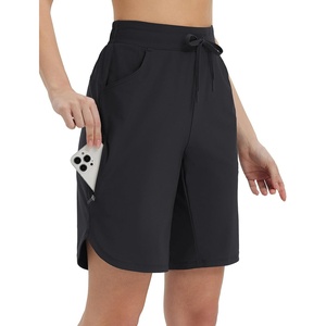image:imagebaleaf Womens Bermuda Shorts 9 High Waisted Zipper Pocket  9 Stretch Lightweight High Waisted Quick Dry Breathable Soft fabric for Cycling Running Hiking WorkoutBlack