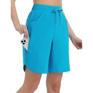 image:imagebaleaf Womens Bermuda Shorts 9 High Waisted Zipper Pocket  9 Stretch Lightweight High Waisted Quick Dry Breathable Soft fabric for Cycling Running Hiking WorkoutAqua Blue