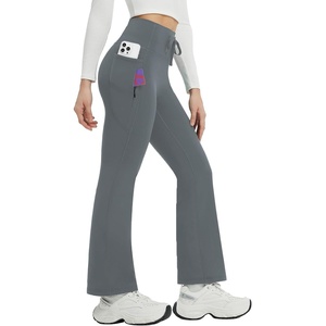 image:imagebaleaf Womens Fleece Lined Yoga Pants Thermal Warm Bootcut Flare Leggings  3 Utility Pockets Drawstring High Waist Back Curved Line Windproof for Cold Weather Running Hiking SkiingDark Gray