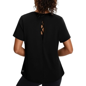 image:imagebaleaf Womens Short Sleeve Workout Tops Open Back Yoga Shirts UPF 50 Athletic Gym Running T Shirt Black M